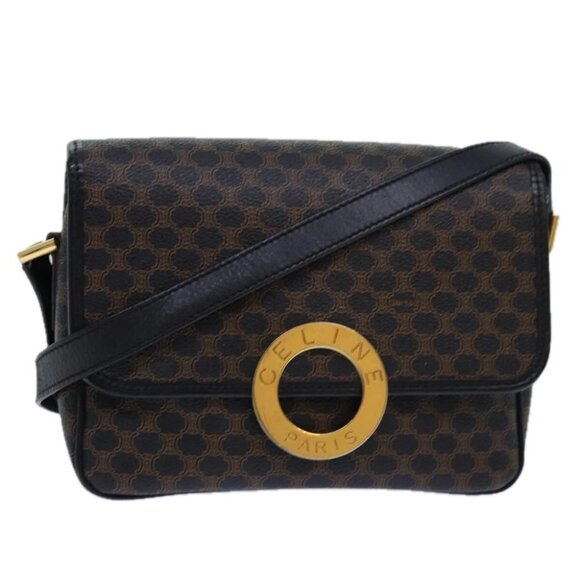 Share CELINE Macadam Canvas Shoulder Bag PVC Leather Black Auth 84935 - Picture 1 of 16